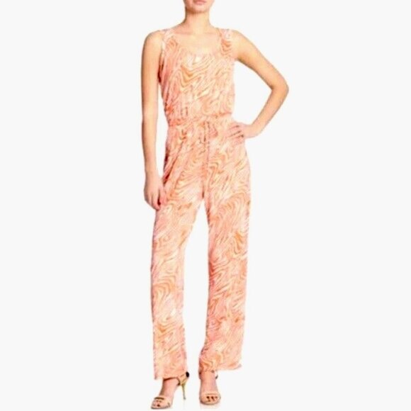 Calvin Klein Orange  & White Zebra Romper Jumpsuit Size 2 - Picture 1 of 16